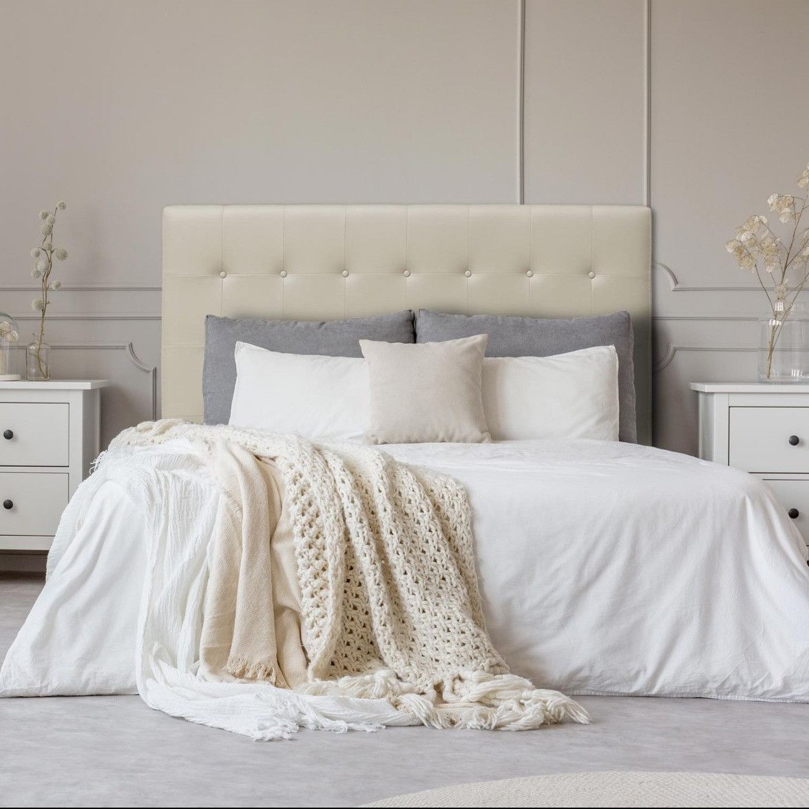 Tête De Lit Milana 160 Cm En Tissu Beige - Design Baroque, Hauteur 120 Cm, Épaisseur 8 Cm - Pour Lit Double, Chambre Romantique