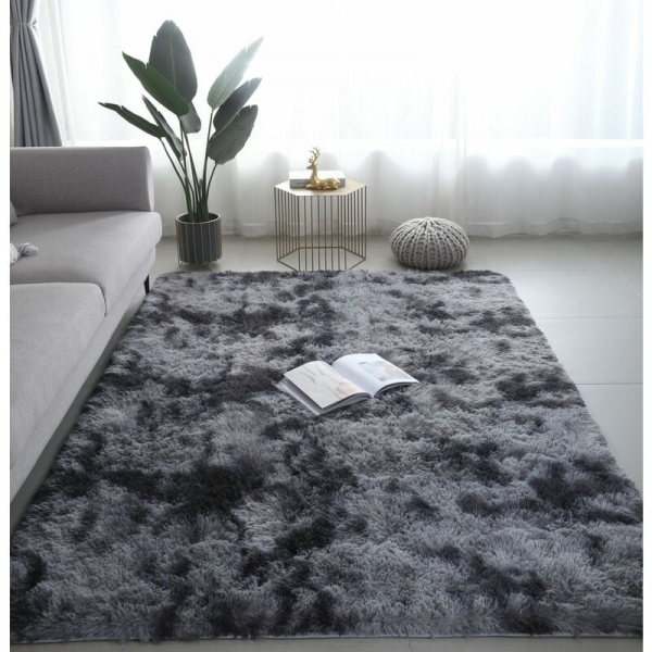 Tapete felpudo para sala de estar - 160 x 230 cm - Cinza escuro - Fibra macia de polipropileno - Antiderrapante