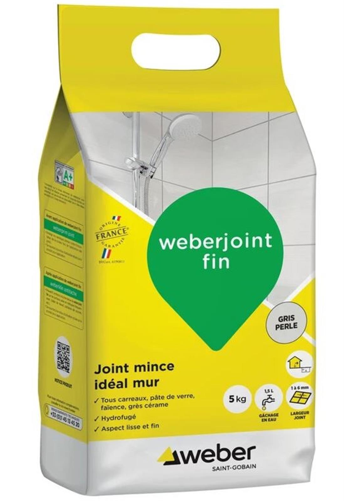 Joint mince carrelage sol et mur, Gris ciment, 5kg, mortier, Weberjoint fin, WEBER - 2