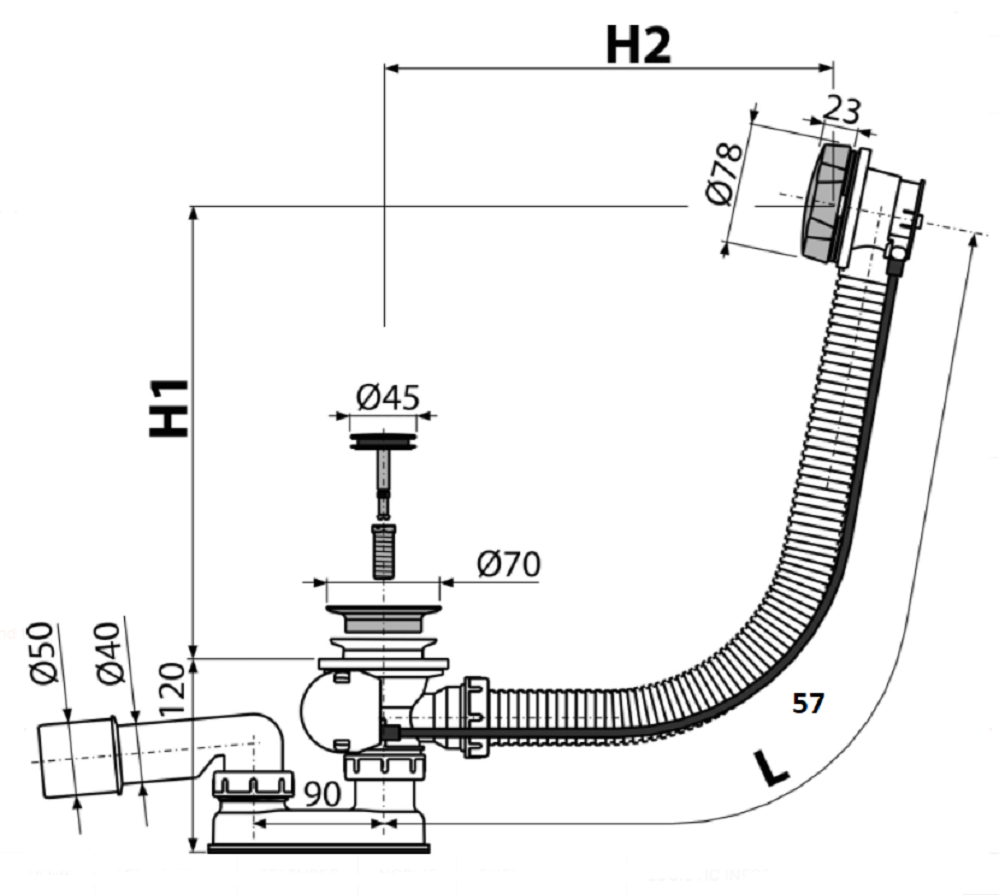 Vidage pour baignoire automatique chrome en acier inoxydable - BES - 4