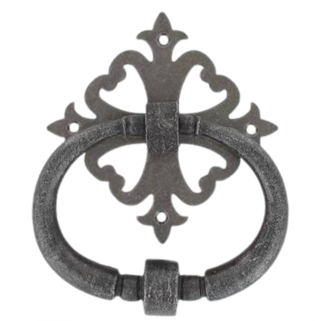 Heurtoir de porte fer sur rosace carré ajourée vieil argent argent antique - SECURY-T