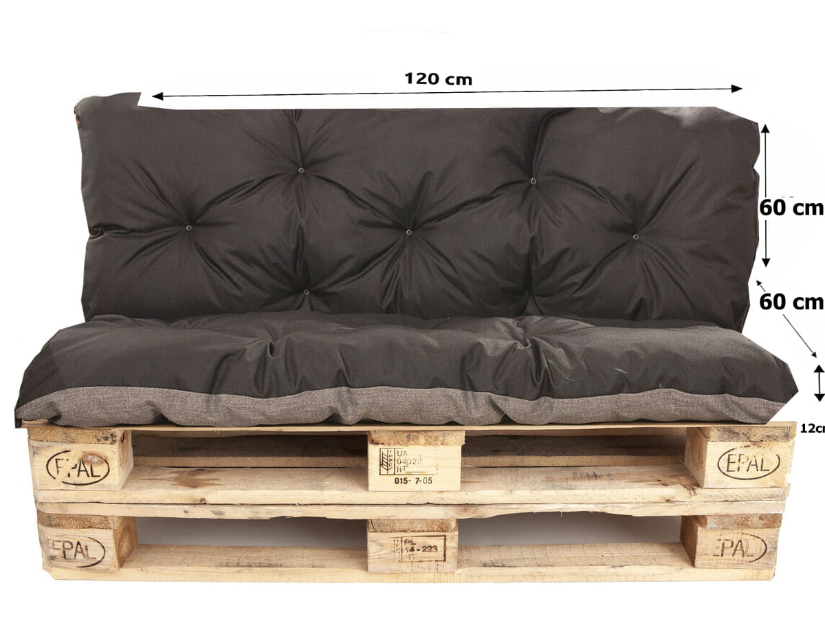 Set Coussins palettes, Assise 120 x 60 et Dossier 120 x 60cm Noir, coussins canapé / coussin pour palette in / extérieur, SETGARDEN - 2