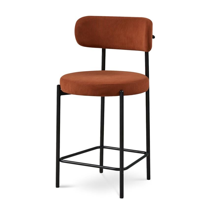 Lot de 2 tabourets de bar modernes IRIS velours côtelé terracotta 65cm - 6