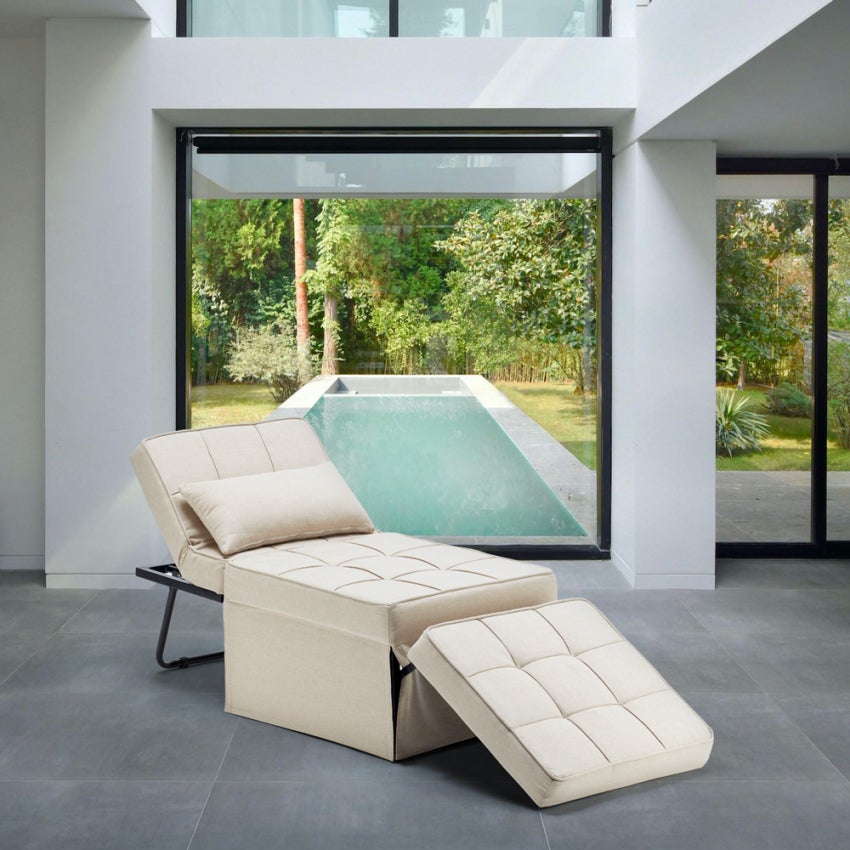 Pouf poltrona letto pieghevole in tessuto Sweet Relax - Beige - 9