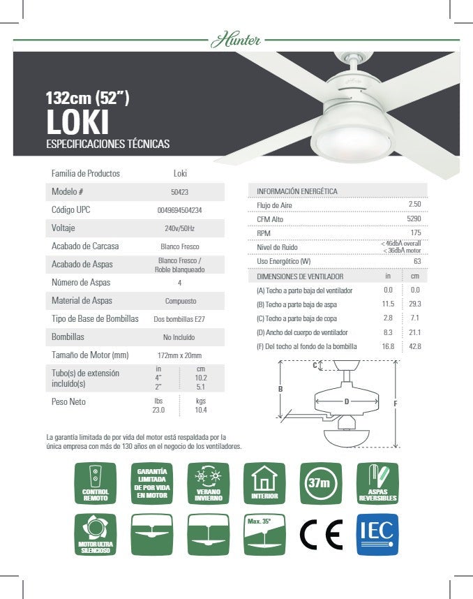 Ventilateur de plafond avec éclairage et télécommande Loki Nickel 132 cm - 7