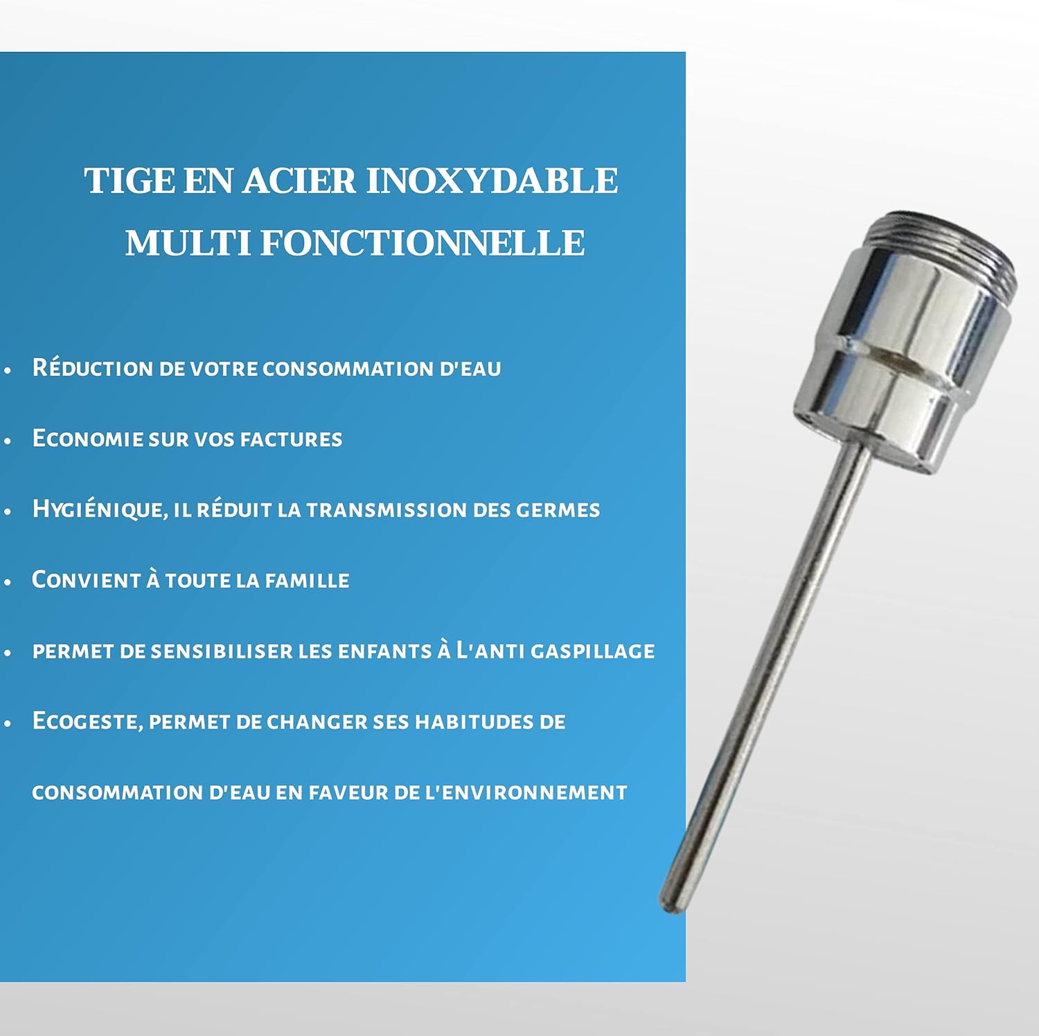 Mousseur Aérateur Tige Economiseur d'eau ACIER CHROME AQUALOW Diam 22/24 mm Male Femelle - 9