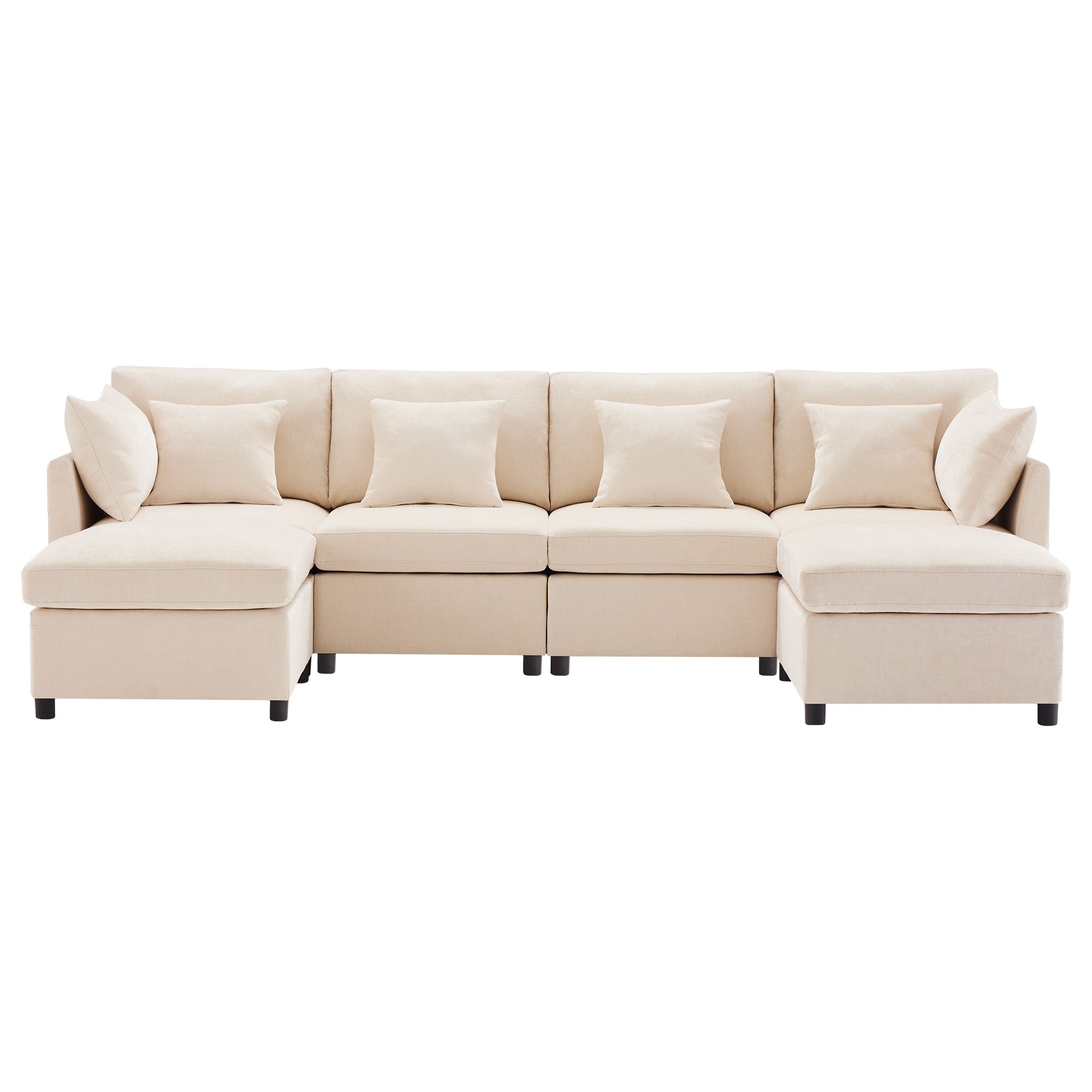 Nowoczesna narożna sofa w kształcie litery L - Z wyjmowanym podnóżkiem - 4-osobowa - Beżowa - 4