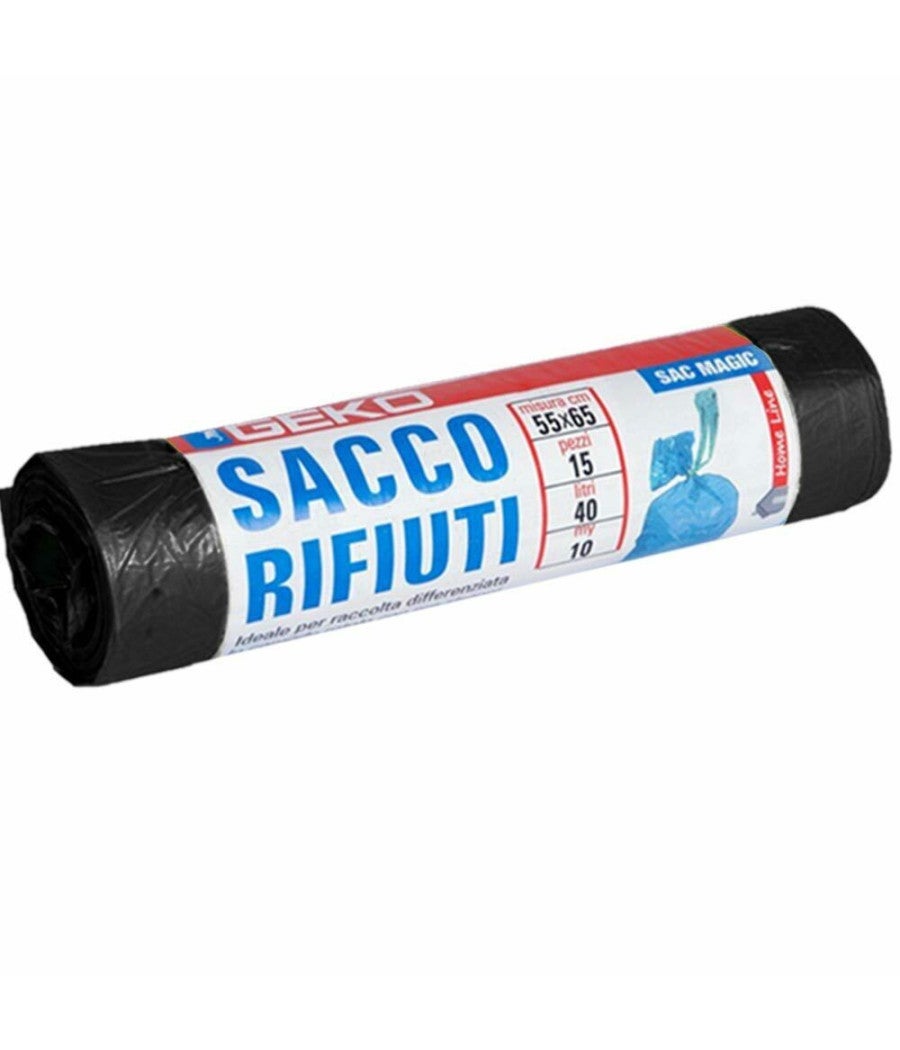 Trade Shop - 7 X Rotoli Sacchetti Buste Spazzatura 40lt 55x65cm Chiusura Laccetto Nero 105pz - - 2