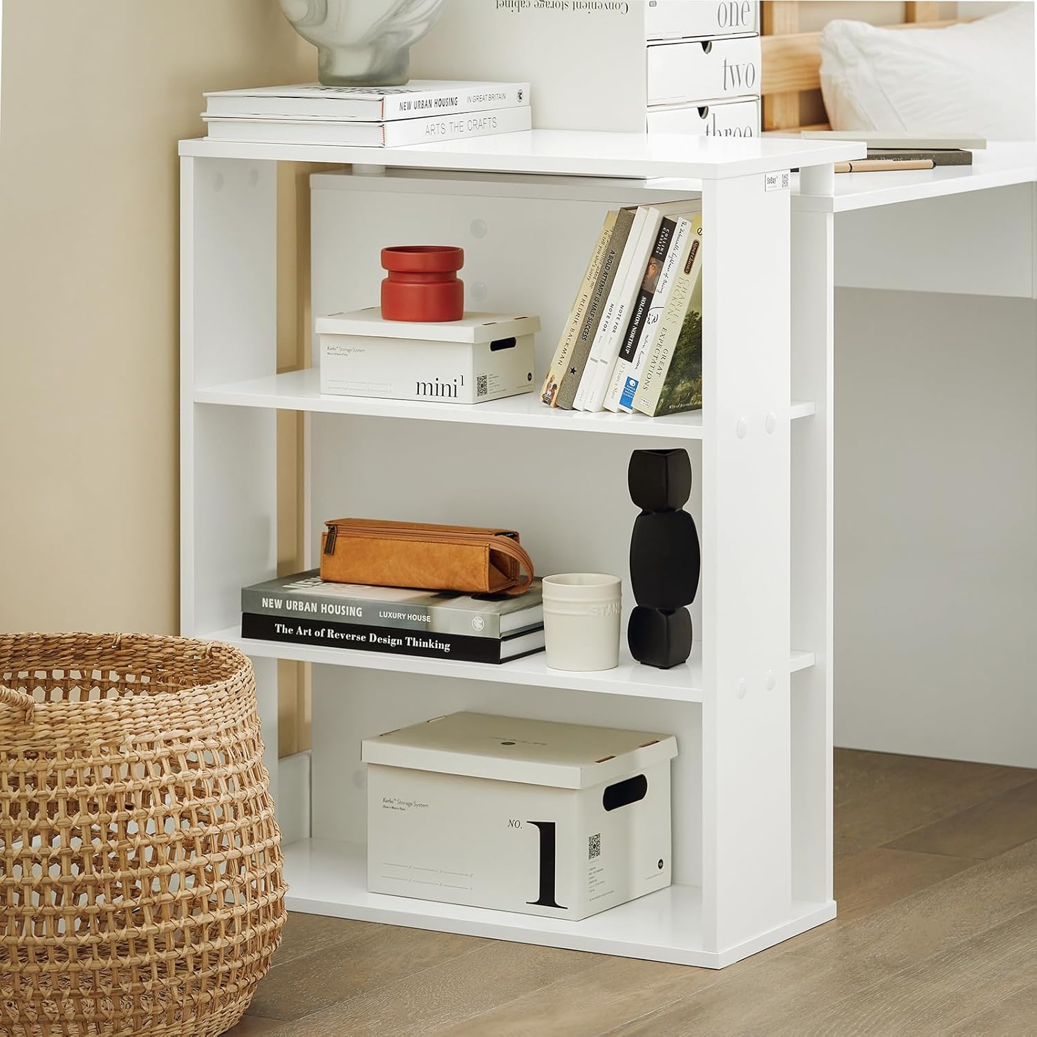 SoBuy FWT35-W Table Bureau Informatique Plan de Travail avec 3 étagères et 1 tiroir - Blanc - 4