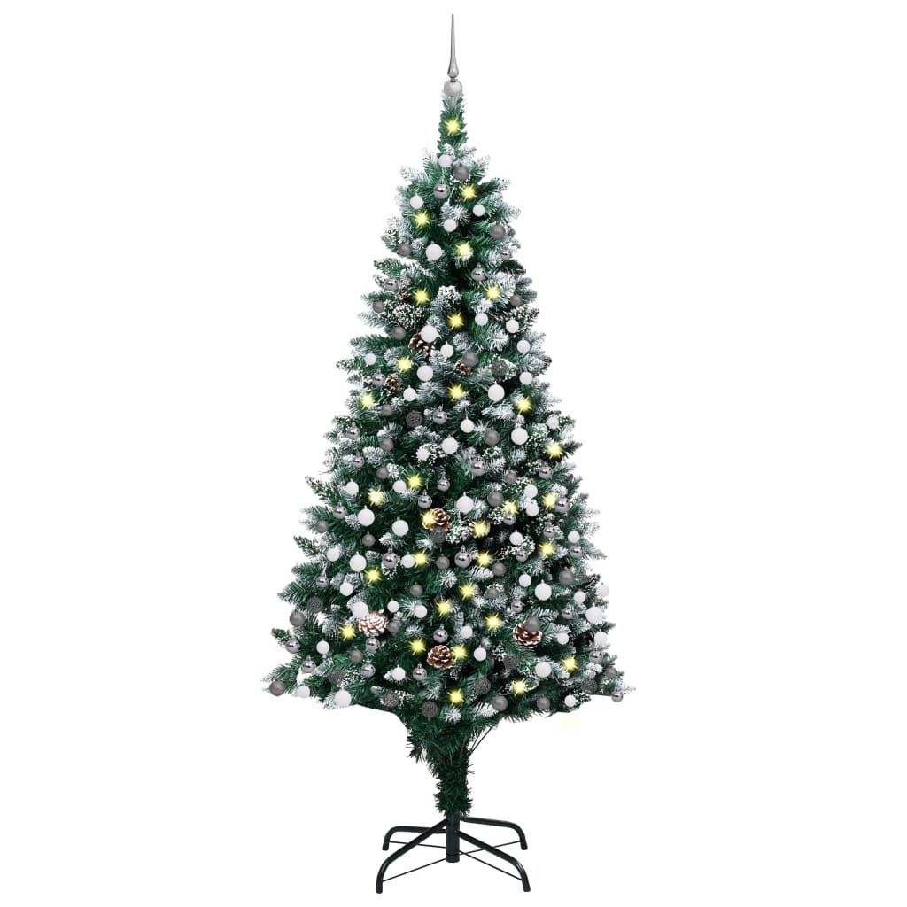 Sztuczna choinka z LED, bombkami i szyszkami, 240 cm vidaXL