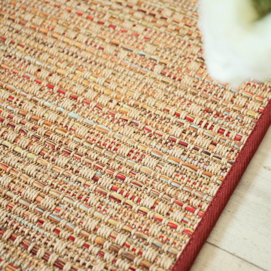 Tapis intérieur / extérieur en tissé plat - Bornéo nature multicolore - Galon bordeaux - 120 x 170 cm - 5