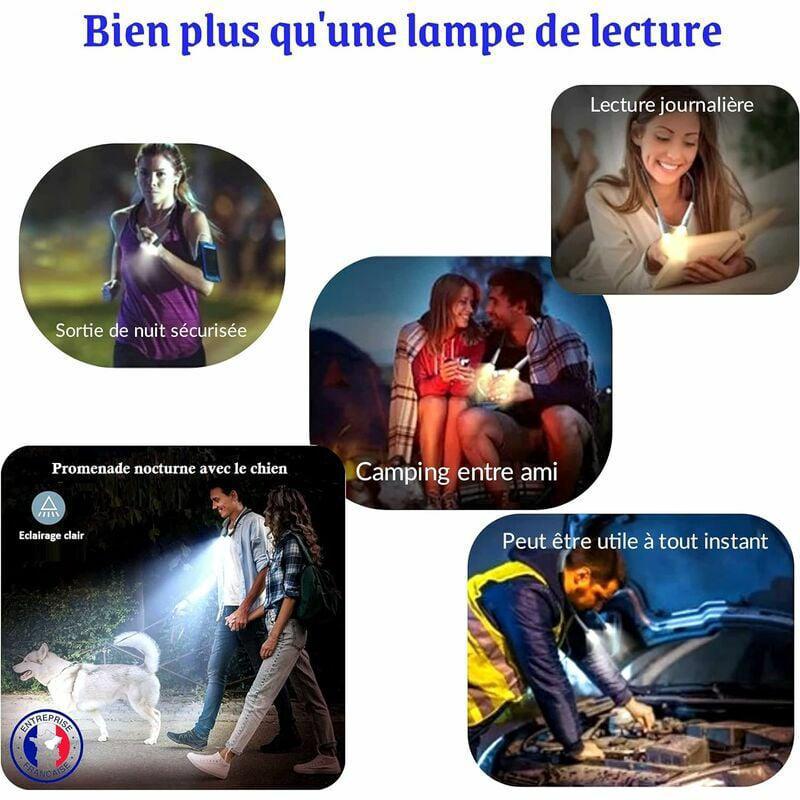Lampe de lecture de cou rechargeable Glocusent, lampe pour lire au lit, 3 couleurs, 6 niveaux de luminosité, bras pliables, longue durée de vie, parfa - 5