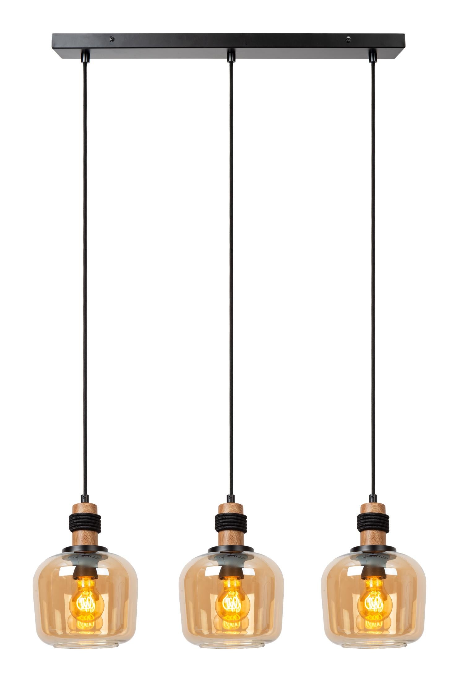 Lampa wisząca ILONA czarno-miodowy 3xE27x40W szkło wym:150x70x18cm IP20 Lucide