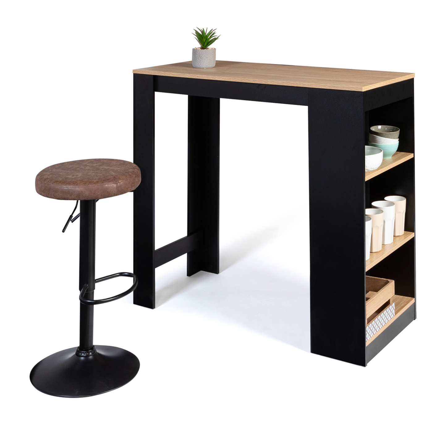 Table de bar BARTH 2 à 4 personnes bois noir plateau façon hêtre - 4