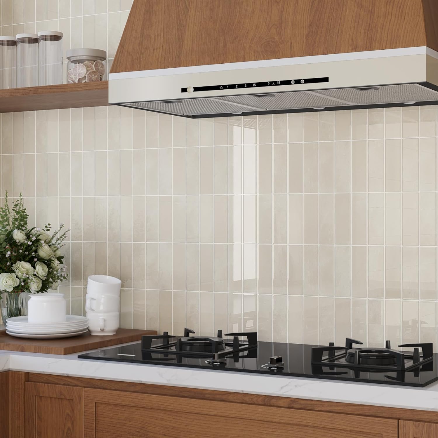 Crédence Adhésive 3D Kaki Clair - 5 Revêtements Imperméables et Personnalisables pour Rénovation Élégante des Murs de Cuisine - 7