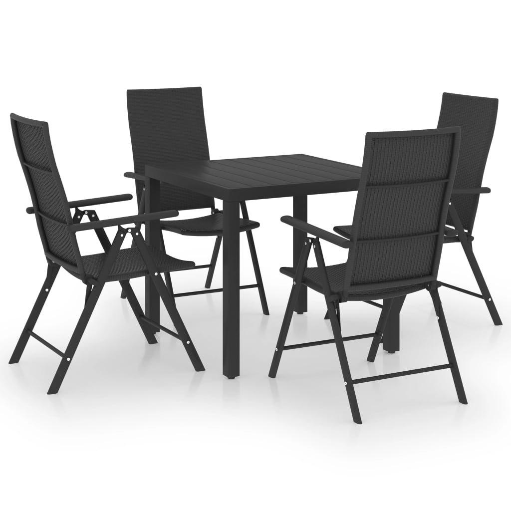 Set Da Pranzo Esterno VidaXL 5 Pezzi In Acciaio Nero – Tavolo 110x107x72 Cm E 4 Sedie Imbottite, Moderno E Resistente Al Maltempo