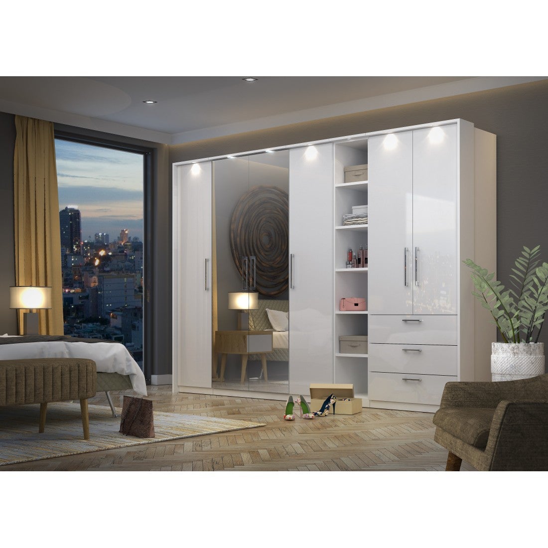 Dressing complet collection MODULO coloris blanc avec LED, joues de ...