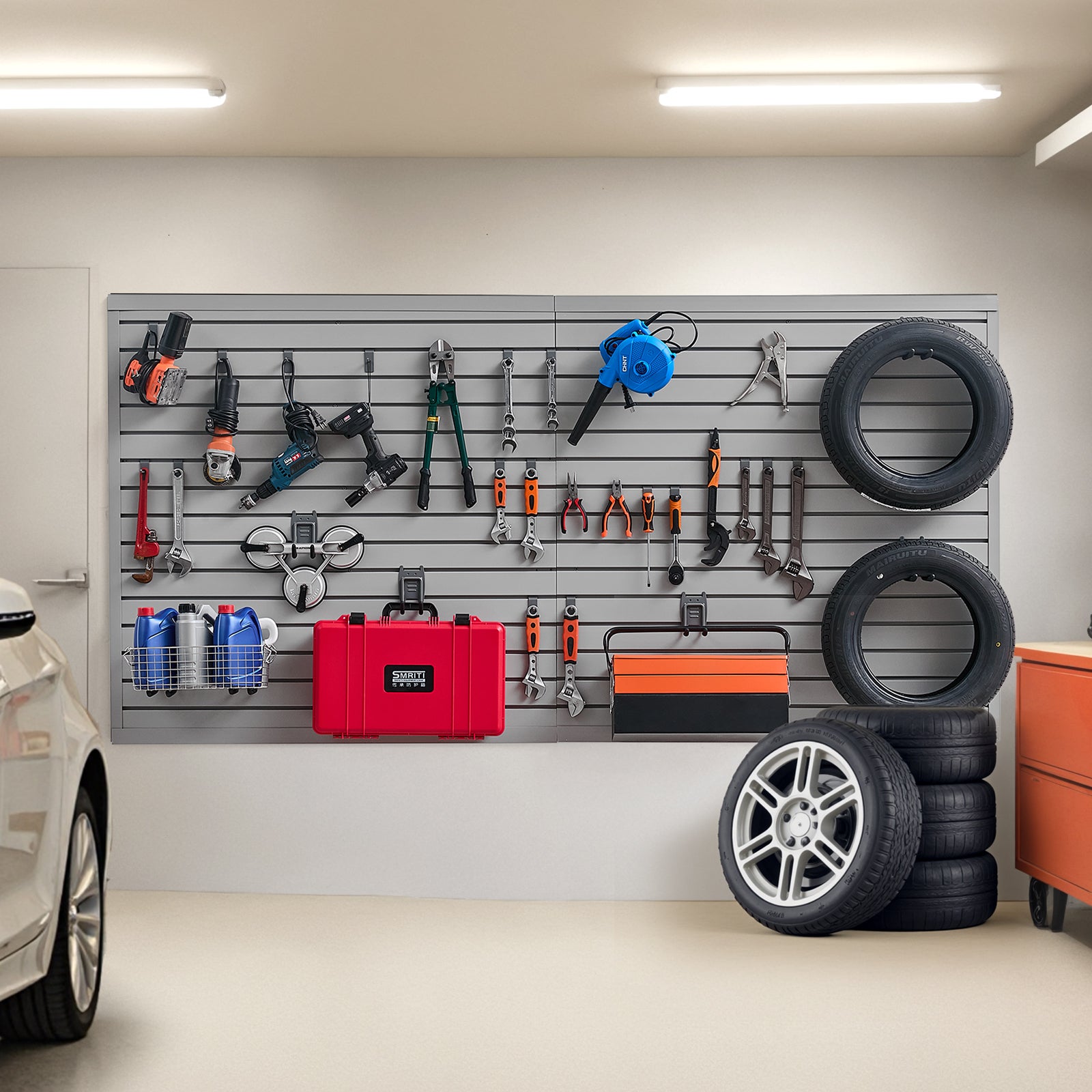 Panneau à Lattes VEVOR Mural Garage, 1225x2450 mm, Panneau Rangement Outils en PVC avec Conception Modulaire, Porte-outils Muraux pour Affichage - 8
