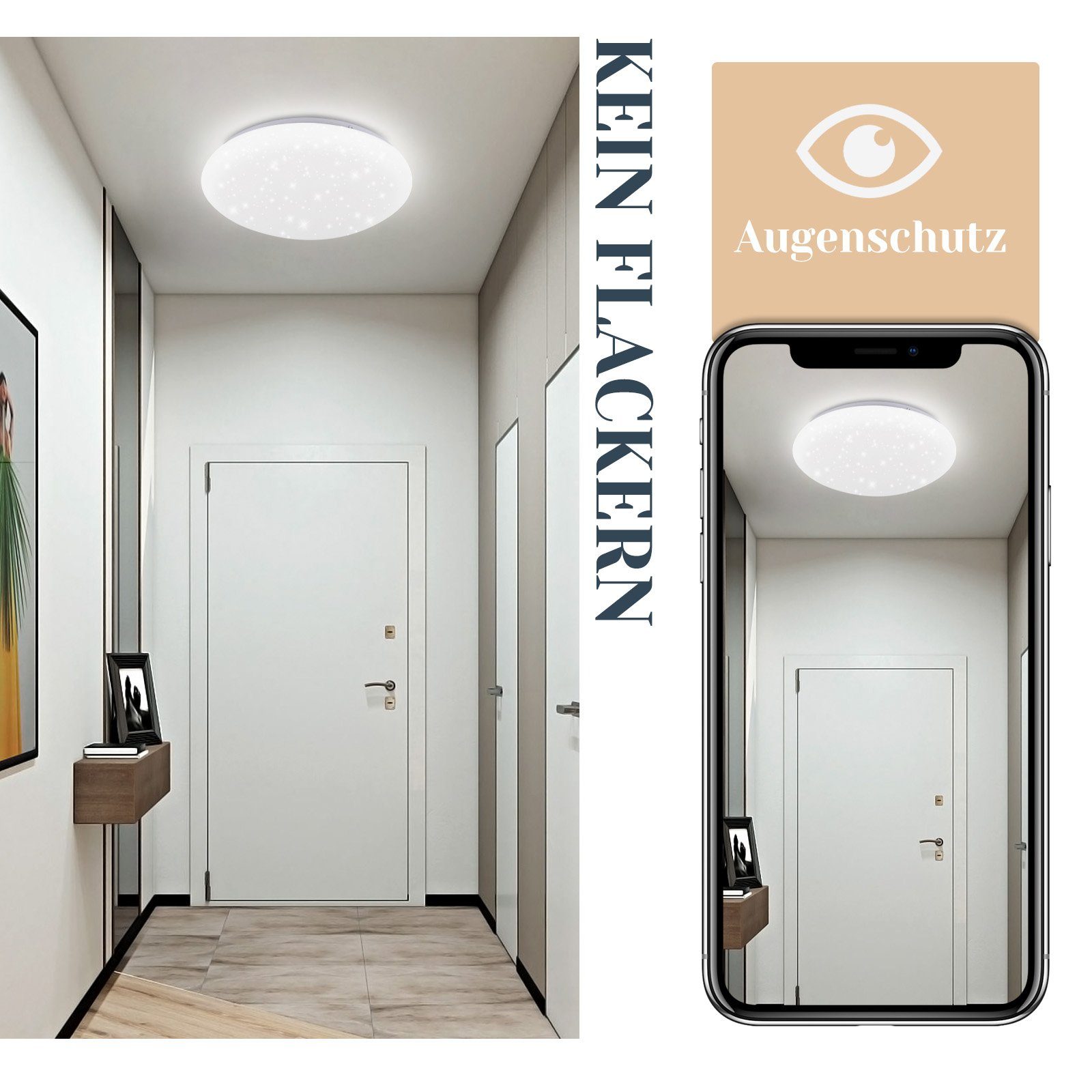 NETTLIFE Lampa sufitowa LED 12 W, 6000 K, 25 cm Neutralna biel Gwiaździste niebo Oświetlenie sufitowe Okrągła lampa do pokoju dziecięcego - 4