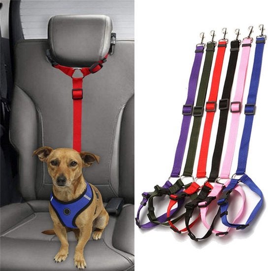 Cinto de segurança para carro para animais de estimação, conjunto de 2 coleiras ajustáveis ​​para cães, adequada para gatos - Preto - 35 x 42,5 cm - 6