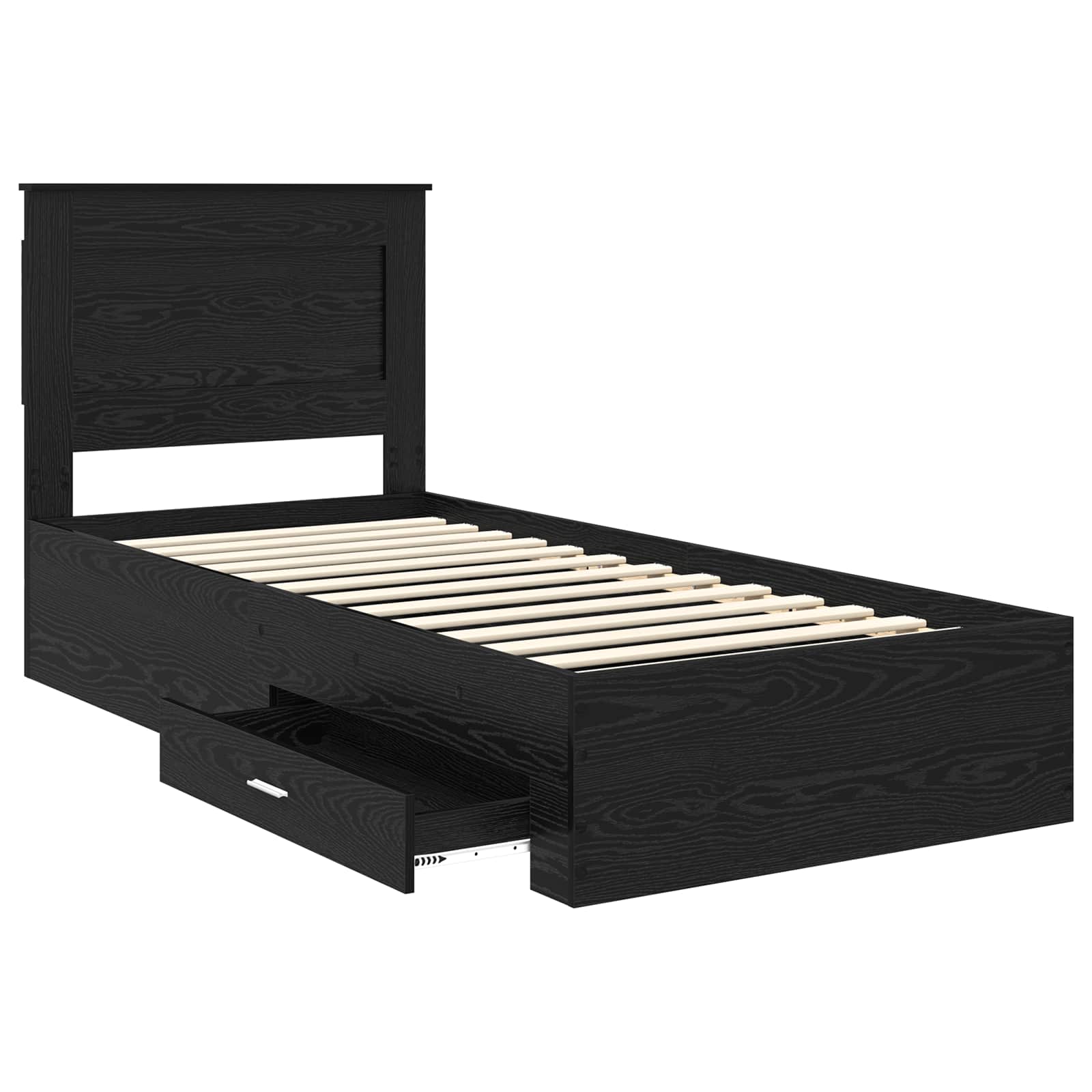 Cadre de lit chêne noir 90 x 190 cm en panneau de bois - 5