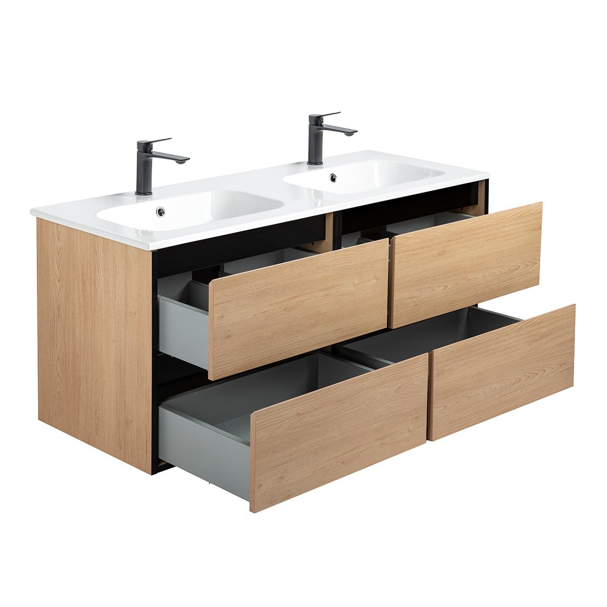 Meuble double Prémonté sous vasque Bois/Noir 120Cm MITIS - 4
