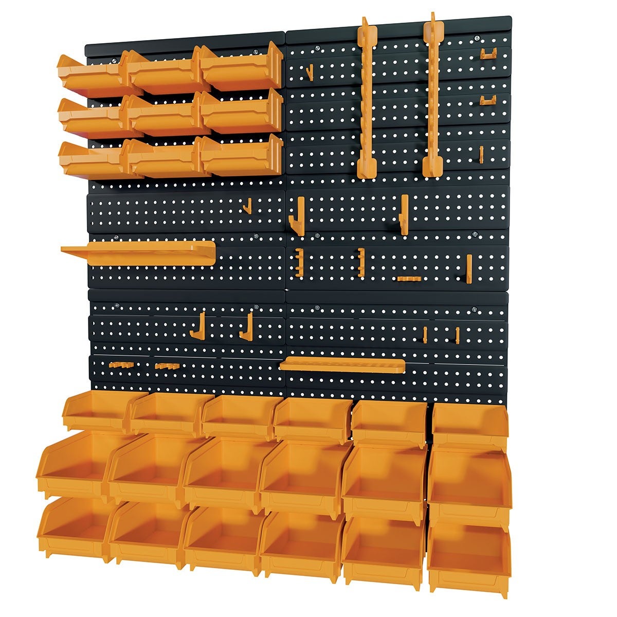 Panneau porte Outils 66 x 78 x 1.7cm 4 panneaux perforés 15 petits - 12 grands bacs 38 Crochets Etagère murale - 2