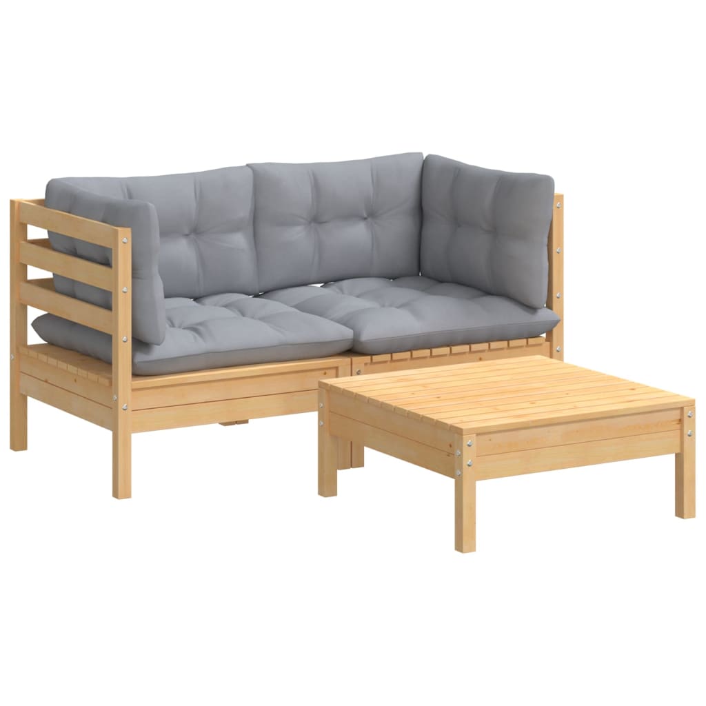 Maison Exclusive - Salon de jardin 3 pcs avec coussins gris Bois de pin - 3