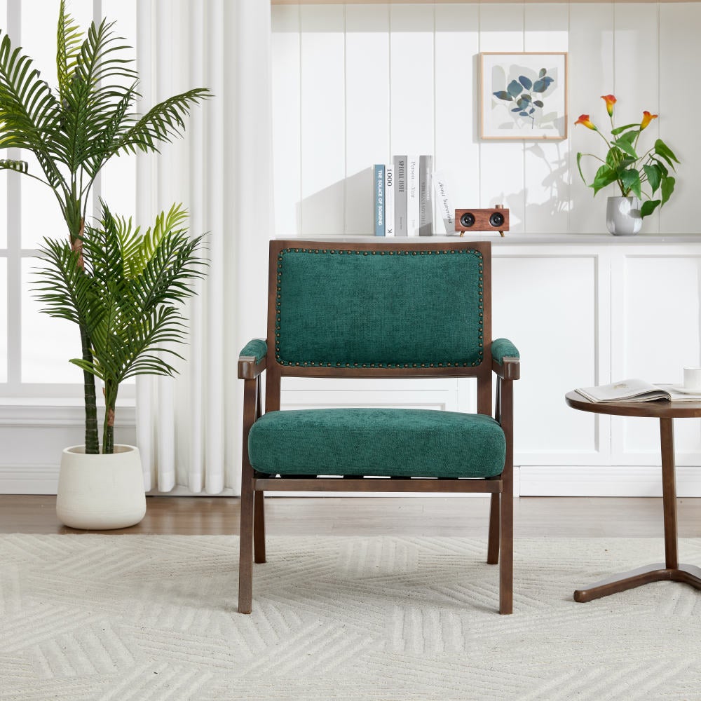 Fauteuil Lounge Tissu Moderne Mid-Century avec Accoudoirs et Cadre Bois pour Salon, Chambre, Bureau - 8