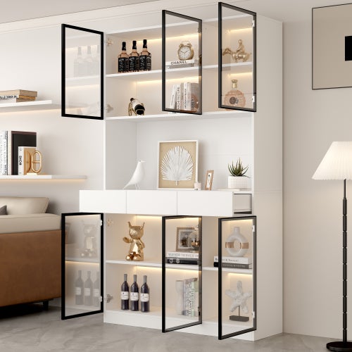 Vitrine De Présentation Avec éclairage LED Et Détecteur De Mouvement - 4 étagères En Verre - Dimensions 80x35x165 Cm - Noir