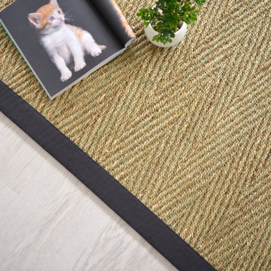 Tapis Jonc de mer - Assam chevron - Ganse coton noire - 200 x 290 cm - 3