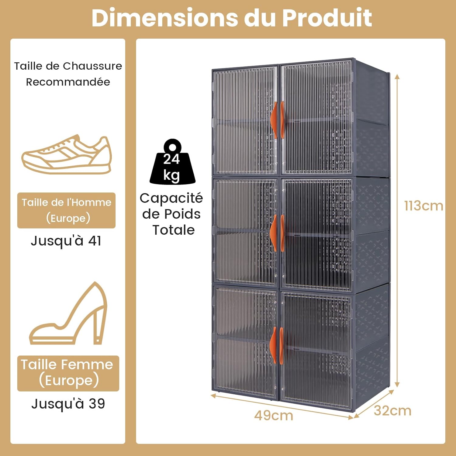 Rangement à Chaussures Pliable Transparent - Casier 3 Étages Avec Portes, Empilable | Pour Toutes Chaussures, Économiseur D'Espace