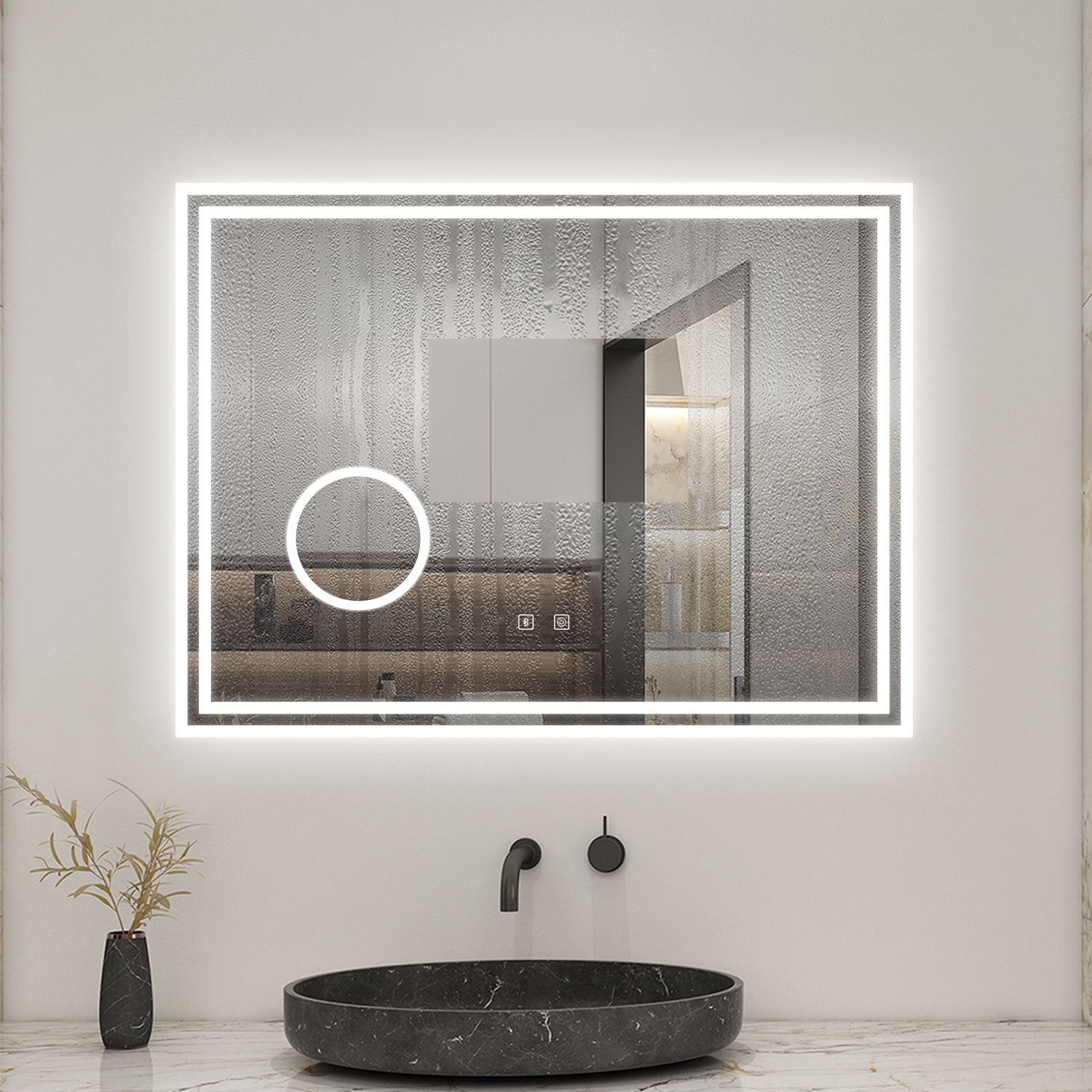 AICA Miroir lumineux 80 x 60cm, bluetooth + 3 couleurs + dimmable + grossissant + anti-buée + mémoire, miroir salle de bain mural - 6