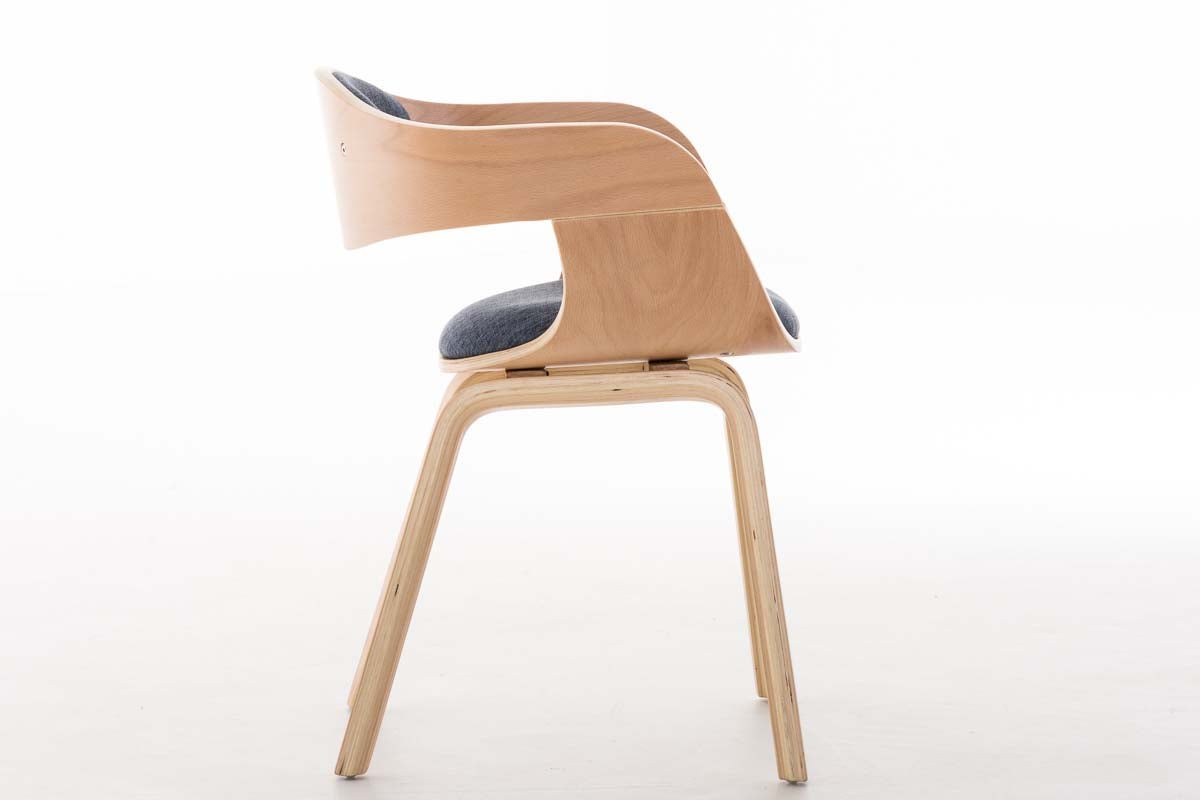 Chaise de bureau sans roulettes visiteur en tissu et bois design retro et confort maximal naturel et bleu BUR10541 - 3