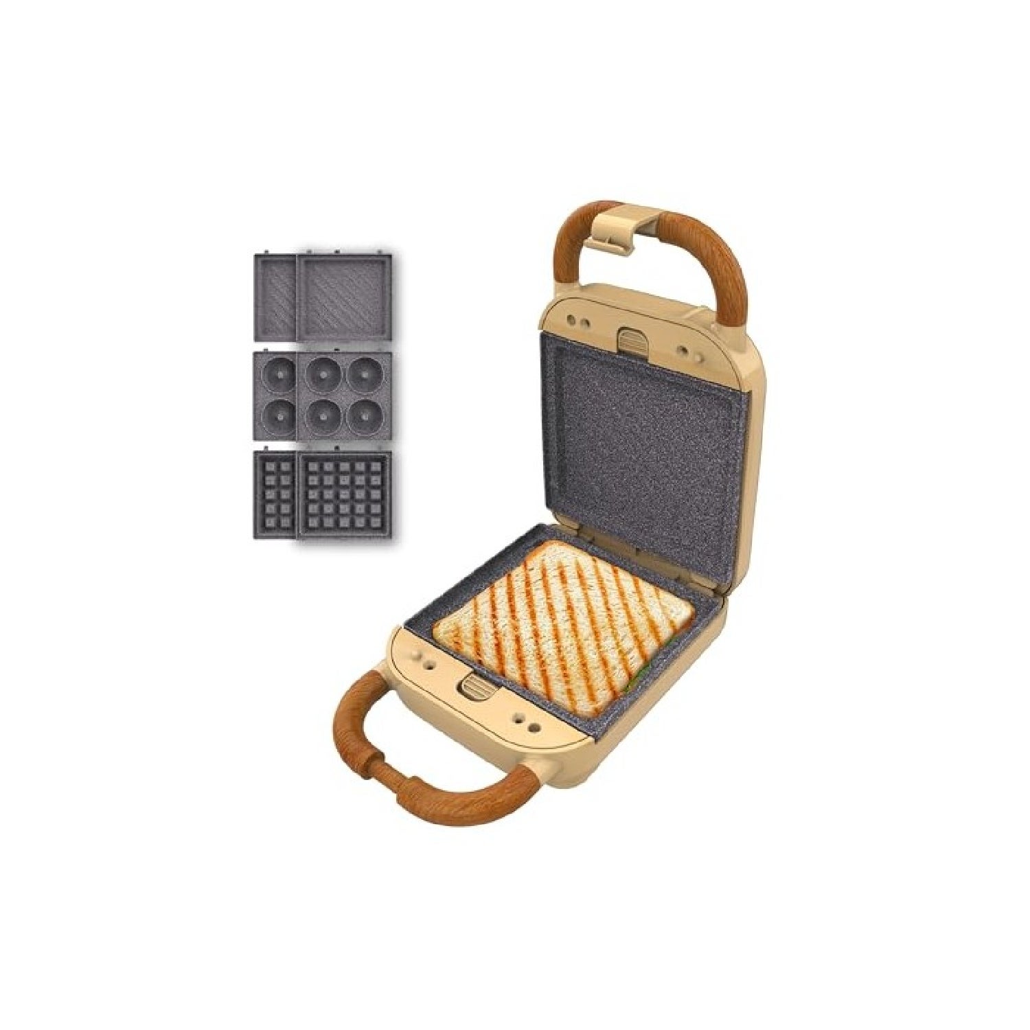 Cecotec Rock'Ntoast Vintage Sandwichtoast, Retro One Red, 700 W, 3 verwisselbare platen, retro-design, Rockstone-coating, lichtindicator, antislip bodem, koude handgreep, sluitclip