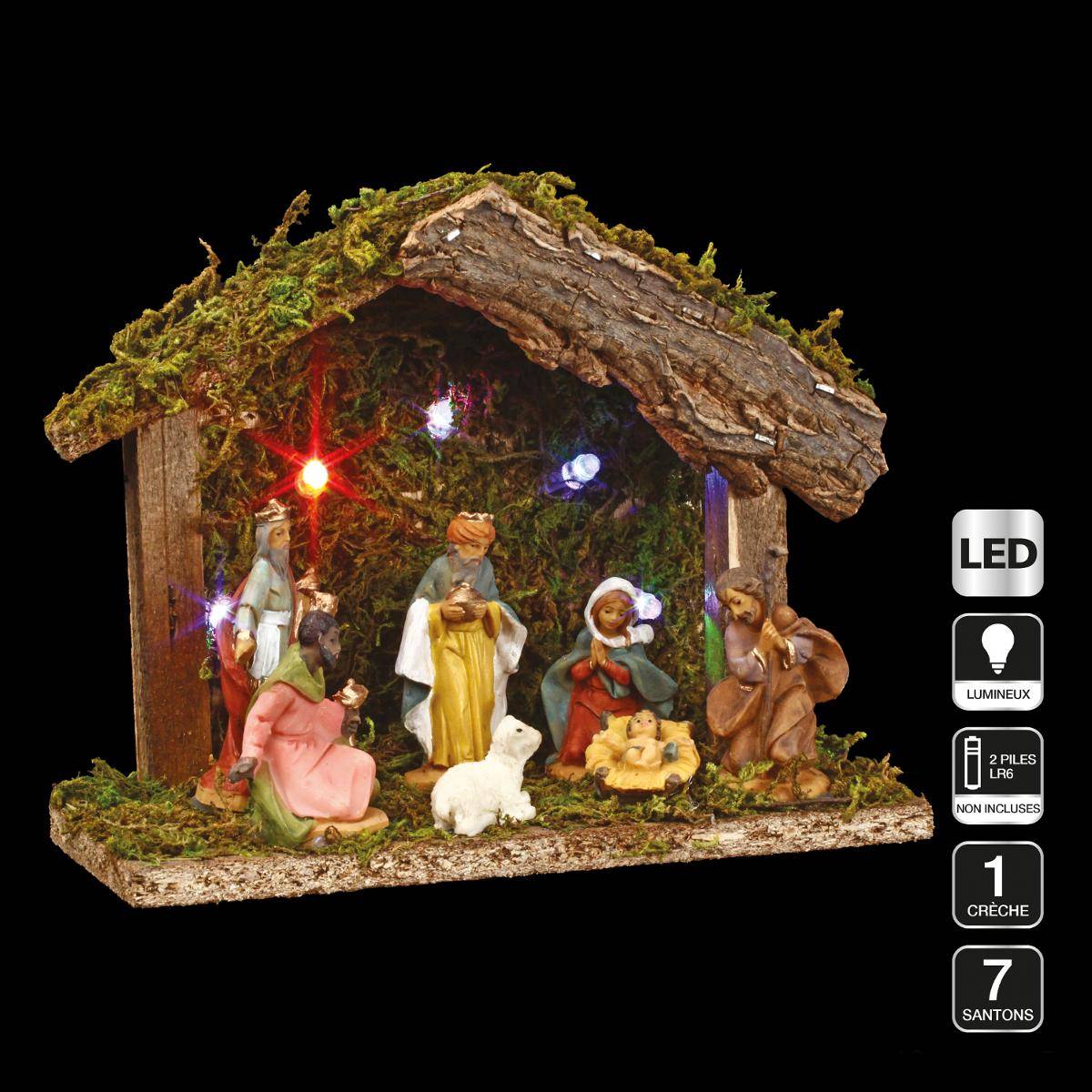 Crèche De Noël Avec 3 Santons Sculptés H19cm - FEERIC LIGHTS & CHRISTMAS
