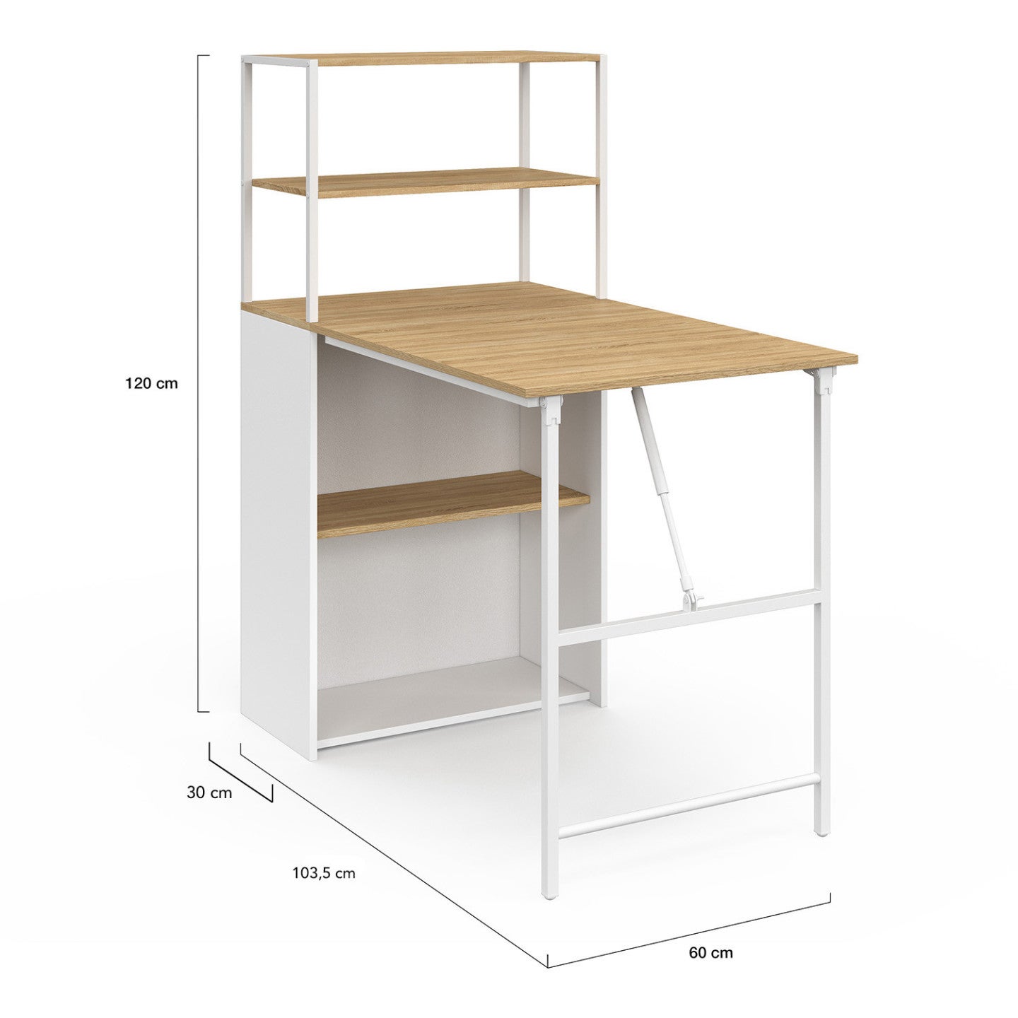 Bureau bibliothèque pliable RAY plateau rabattable bois façon hêtre et blanc - 4