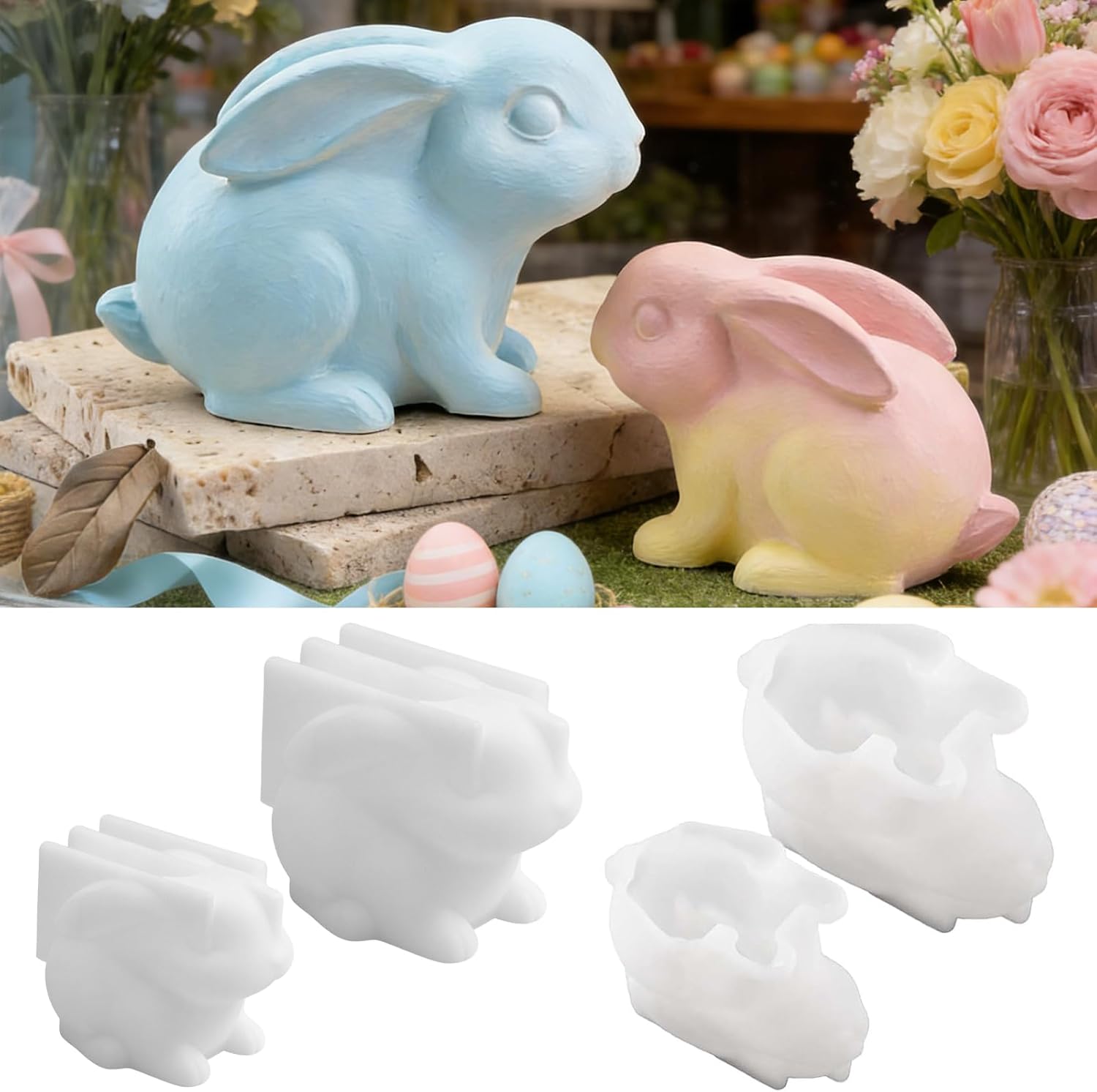 4 stampi in silicone a forma di coniglietto pasquale, 3D, per Pasqua, coniglio pasquale, per gesso, candele di cera di soia, sapone, regali di Pasqua