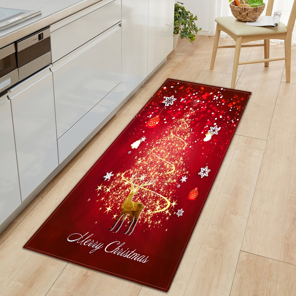 Hoimlm Tapis De Cuisine De Noël Antidérapant Lavable Pour Couloir, Salon, Salle De Bain, Cuisine, Tapis De Noël (Noël D, 40 X 120 Cm+40 X 60 Cm