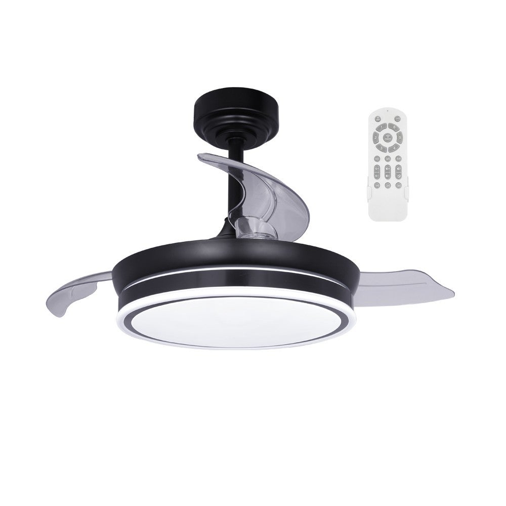 Ventilator de tavan retráctil cu lumină motor silențios DC cu telecomandă Wonderlamp Perla Negru 92 cm culoare lumină reglabil