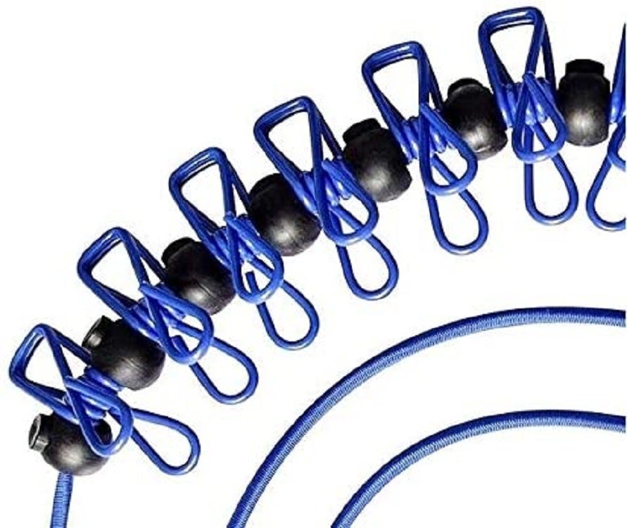 Sznur do bielizny - Sznur podróżny z 12 klipsami, 1,80 m, z haczykiem - Sznur do bielizny kempingowy - Sznur do bielizny mobilny