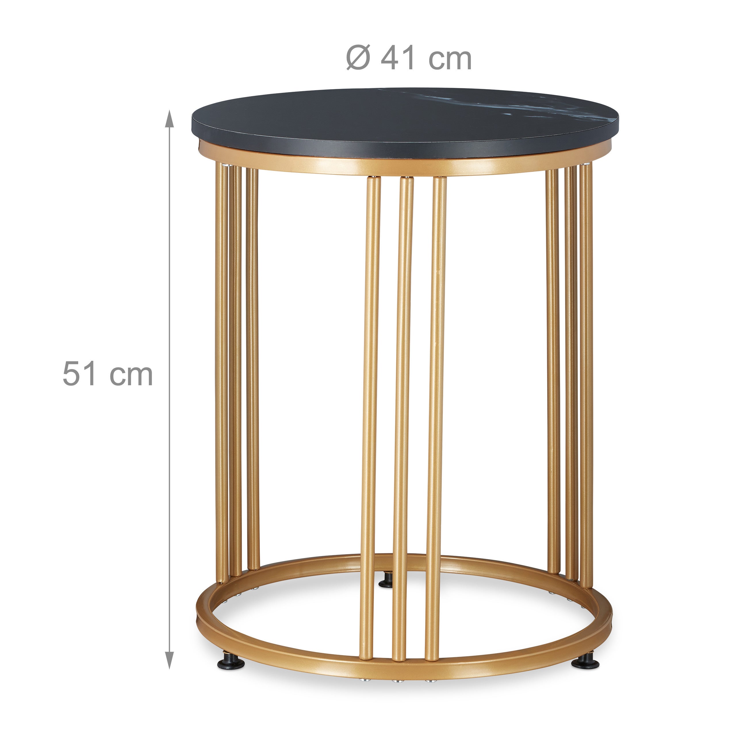 Table d’appoint MARMO, métal et MDF, bout de canapé rond, salon, couloir, HxD 51 x 41 cm, noir/doré, Relaxdays - 4