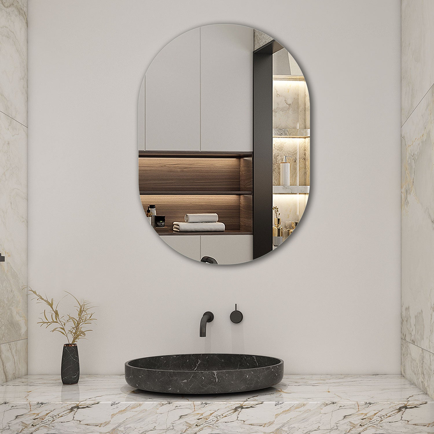 Miroir Mural Ovale Coloray 52x90 Cm - Style Loft Bohémien - Salle De Bain