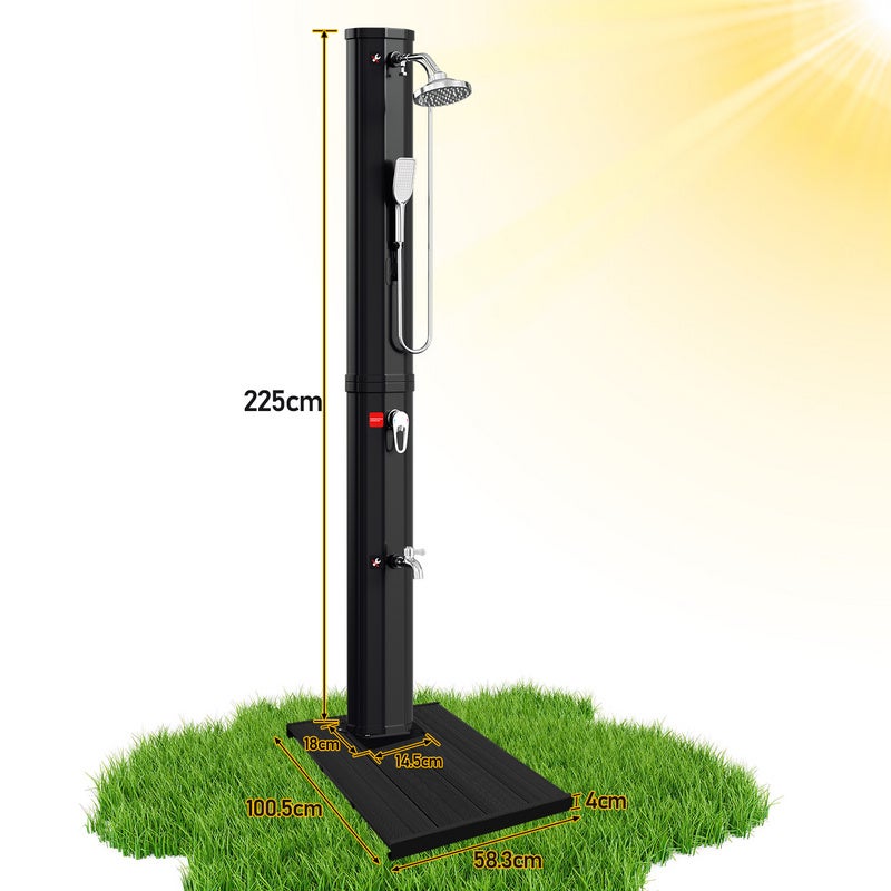 Strattore Douche Solaire 40 Litres Ocean - Douche De Jardin Chaude Avec Robinet Et Pommeau Réglable - Noir/Argent