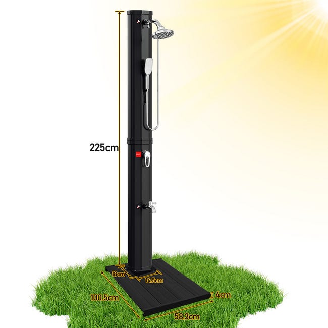 Strattore Douche Solaire 40 Litres Ocean - Douche De Jardin Chaude Avec Robinet Et Pommeau Réglable - Noir/Argent