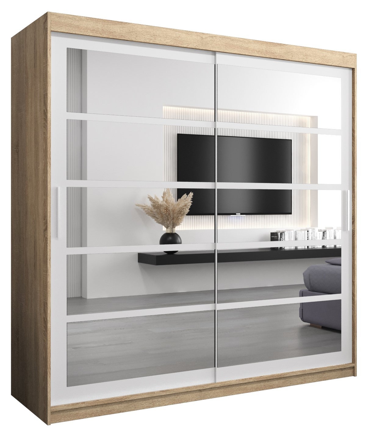 Szafa przesuwna garderoba ROMA 2 200 x 62 x 200 cm Sonoma + Biały - Abiks Meble