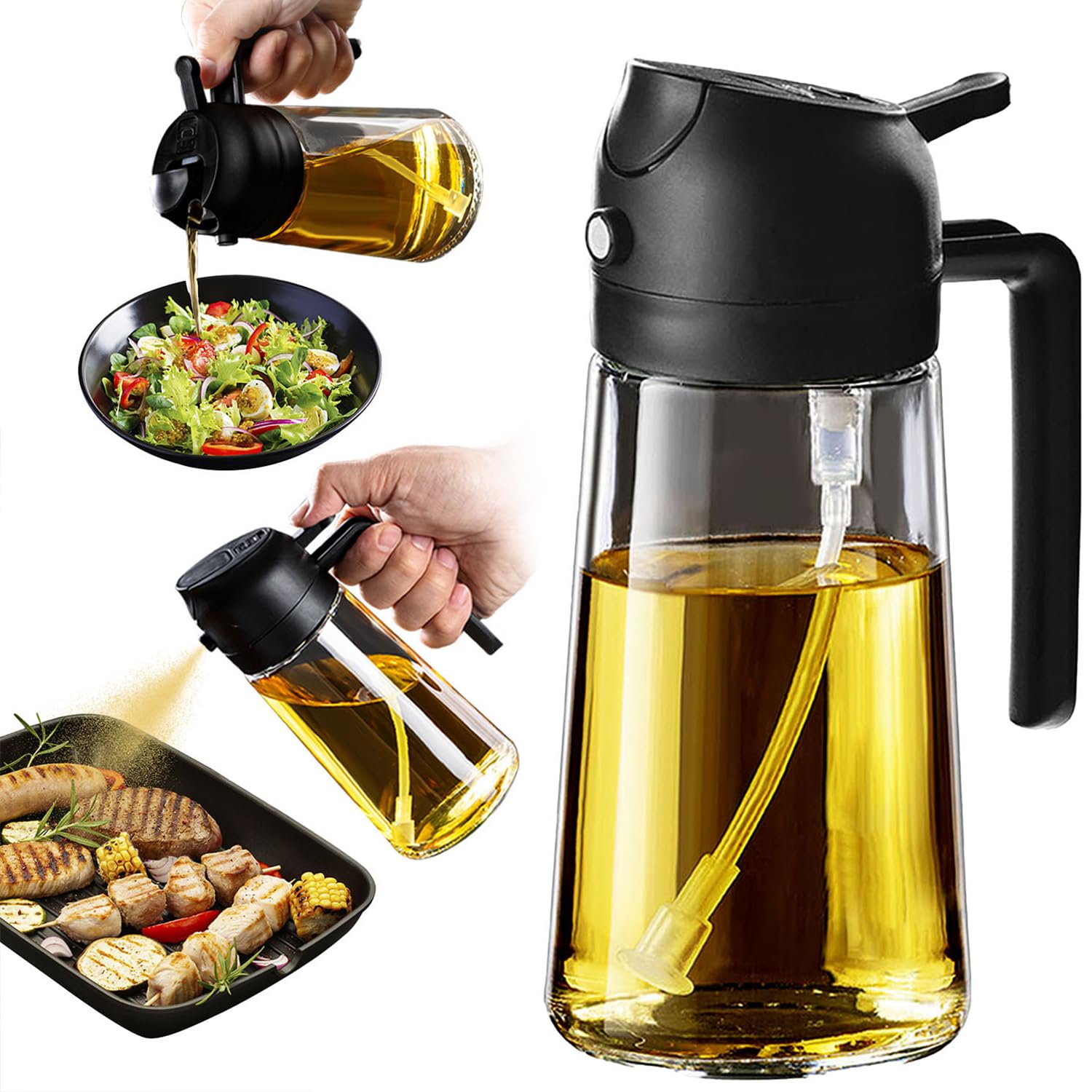HOMJOY Vaporizzatore In Vetro Per Olio 220 Ml – Nero Trasparente, Per Cucina, Friggitrice Ad Aria E Barbecue