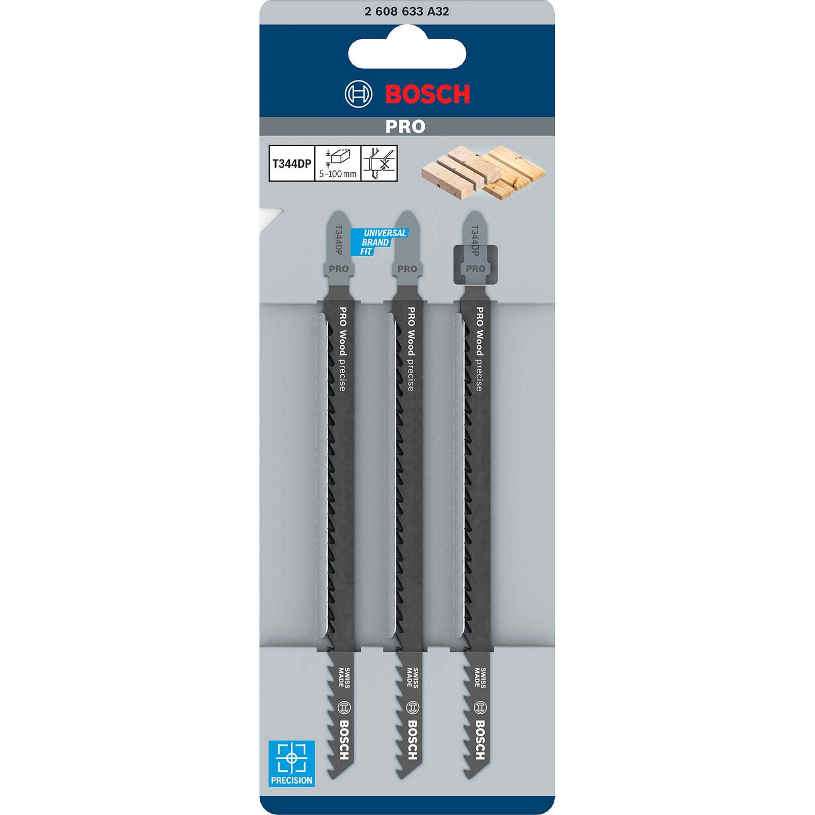 Bosch PRO Wood precise T344DP Brzeszczot do wyrzynarki 152 mm, 3 szt. - 2608633A32 - 2
