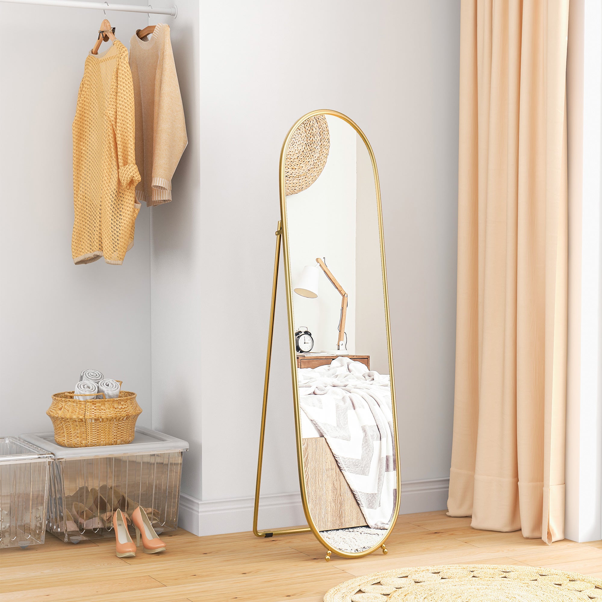 Specchio Ovale Dorato Bolrok 50x83 Cm – Metallico, Forma Pillola, Da Parete Verticale/Orizzontale
