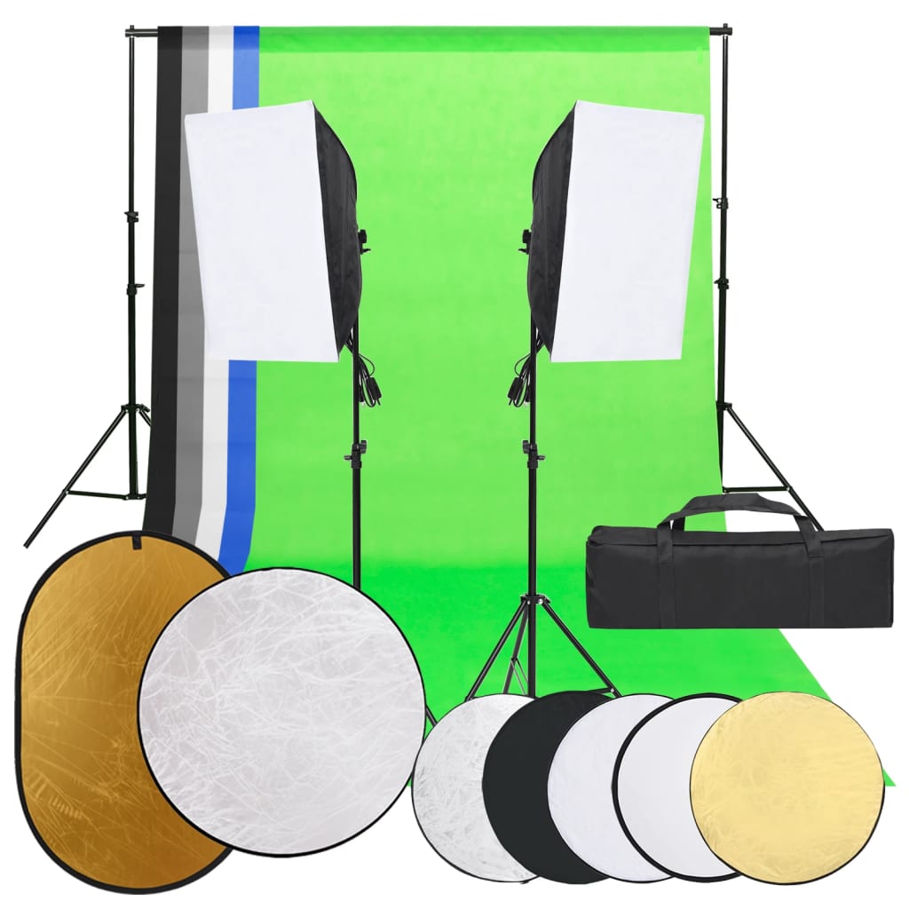 Kit de estudio fotográfico con set de luces, fondo y reflector vidaxl